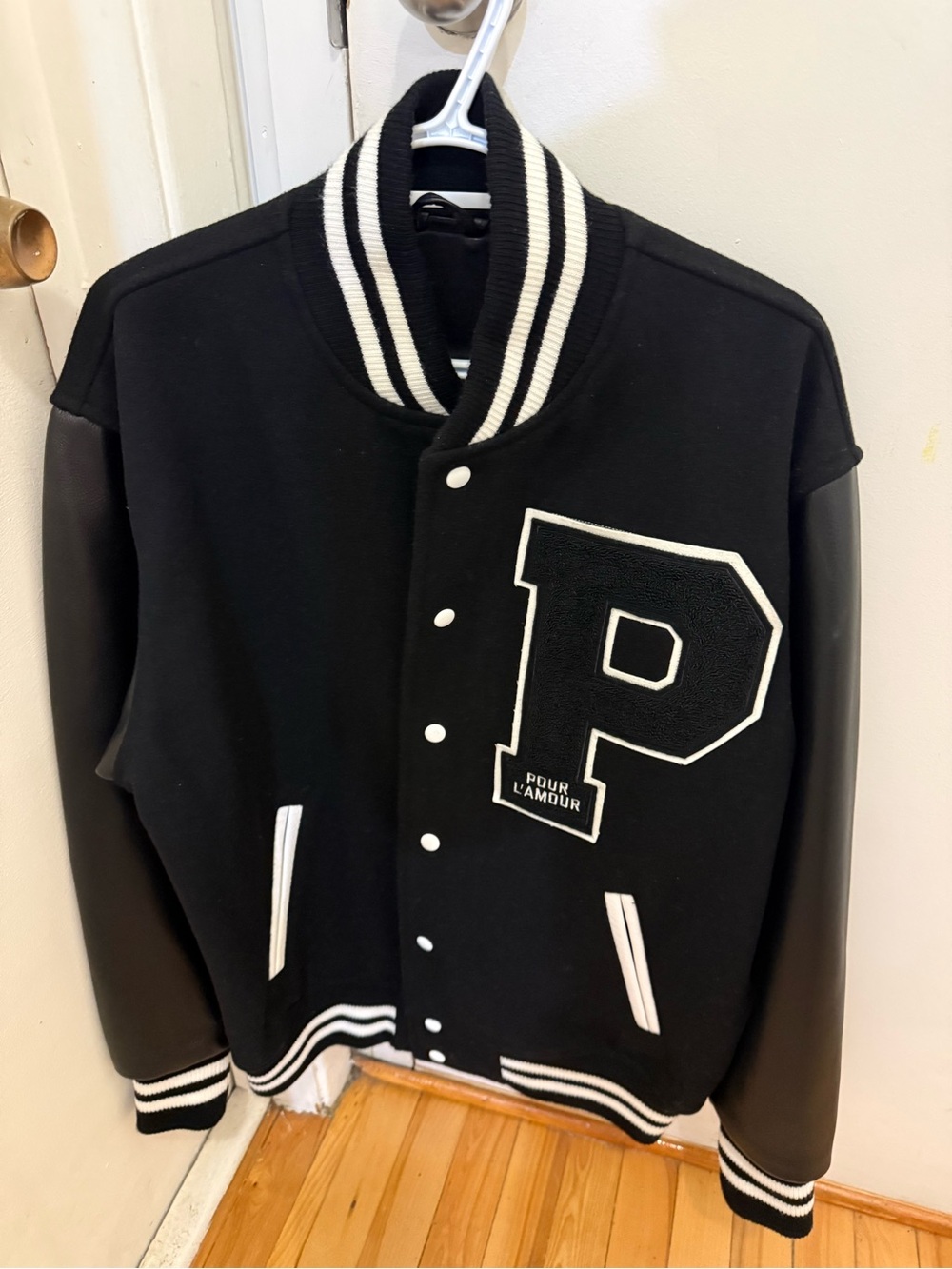 L'Amour Black and White Varsity Bomber Jacket